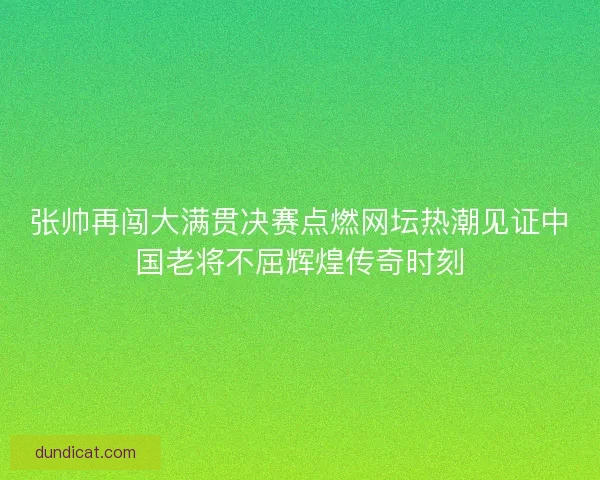 张帅再闯大满贯决赛点燃网坛热潮见证中国老将不屈辉煌传奇时刻